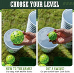 Foam golf balls and pickleball-style balls for practice