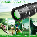 Waterproof and fog-proof adult monocular telescope positioned safely on a rock during an outdoor hiking trip