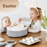 Goodpick nursery organizer basket filled with baby diapers and soft toys on a changing table