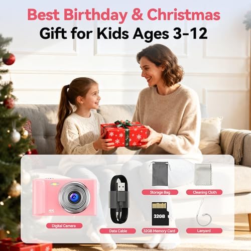 Complete packaging view of the USA imported ZAZYZIA pink camera for kids birthday gifts