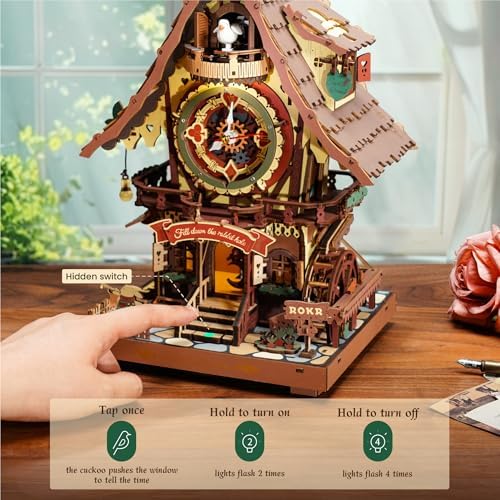 Close up of wooden cuckoo bird and clock face