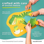 Close up view of the extra large jumbo pieces from the Crocodile Creek All Aboard floor puzzle showcasing the thick recycled cardboard quality.