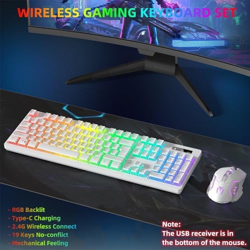 Mengzili wireless keyboard with RGB backlighting lit up