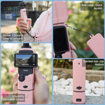 Flymile Pocket 3 Camera Skin packaging contents showing the blue silicone body cover, lens shield, and strap