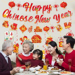Authentic USA imported Chinese New Year 30 count decoration set laid out to display the individual cardstock knot cutouts.