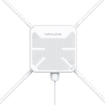 WAVLINK AC1200 outdoor WiFi extender front view mounted on a pole for long range garden internet coverage.