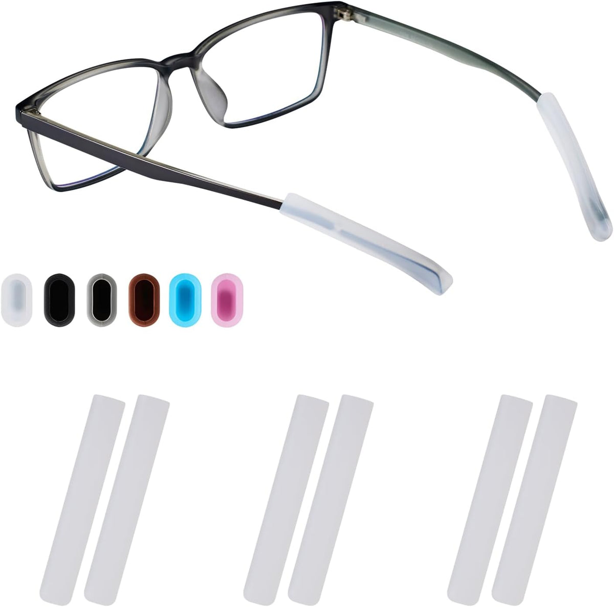 Omnful silicone glasses ear cushion front view showing premium black anti slip design