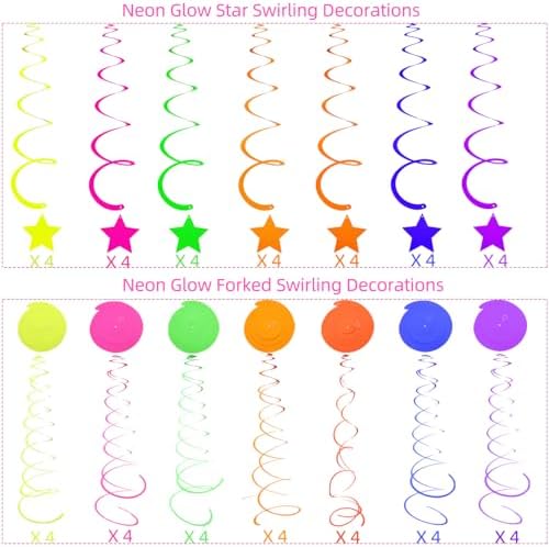 Neon star garlands and swirls creating a glowing backdrop for a birthday party