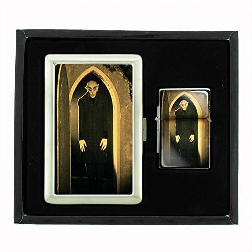 JS & Caren Nosferatu 1922 Vampire metal cigarette case and lighter gift set front view.