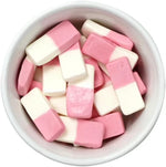 Texture details of the tutti frutti diamonds and raspberry cream foam gummies from Sweden.