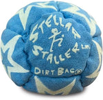 Dirtbag signature black logo carry pouch packed with three premium colorful footbags.