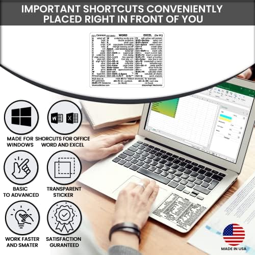 Synerlogic Word and Excel reference guide decal showing close up shortcuts