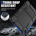 Azzsy shockproof protective cover for Samsung Galaxy Tab A9 Plus highlighting reinforced corner drop buffers.