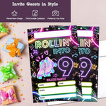 Thick premium cardstock texture of Sahjzk neon roller skating birthday party supplies