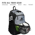 Adidas 36 Litre sports bag bottom view highlighting the ventilated zippered compartment tailored for soccer balls and athletic shoes.