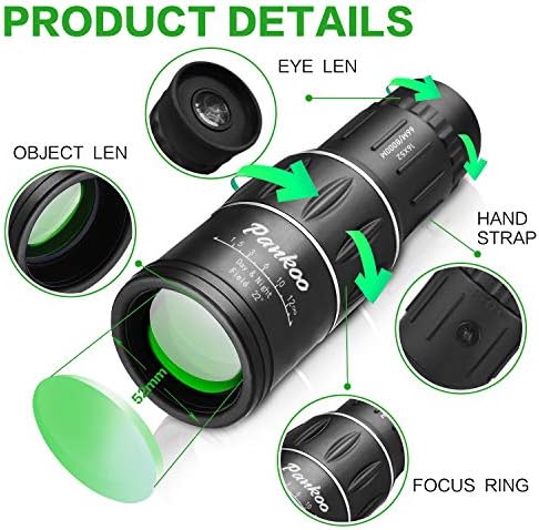 Pankoo handheld compact telescope showcasing the dual focus knobs and black textured non-slip rubber armor