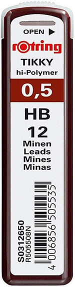Rotring high-polymer lead container showing grade details