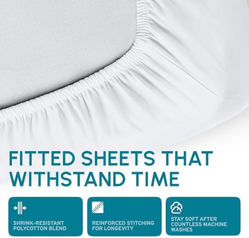 Three pack arrangement of folded white medical fitted sheets for patient comfort