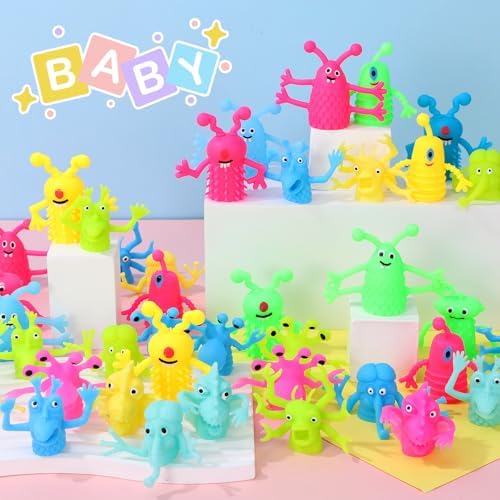 Durable and safe rubber monster figures laid out flat illustrating the complete bulk party supply set.