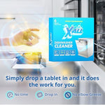 Close up of X-All limescale and mineral buildup remover tablet