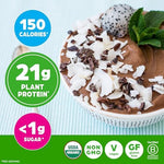 Healthy smoothie bowl made with Orgain chocolate protein powder