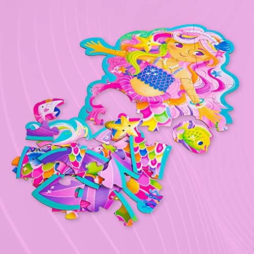 Peaceable Kingdom mermaid puzzle storage case being held by its durable corded carrying handle.