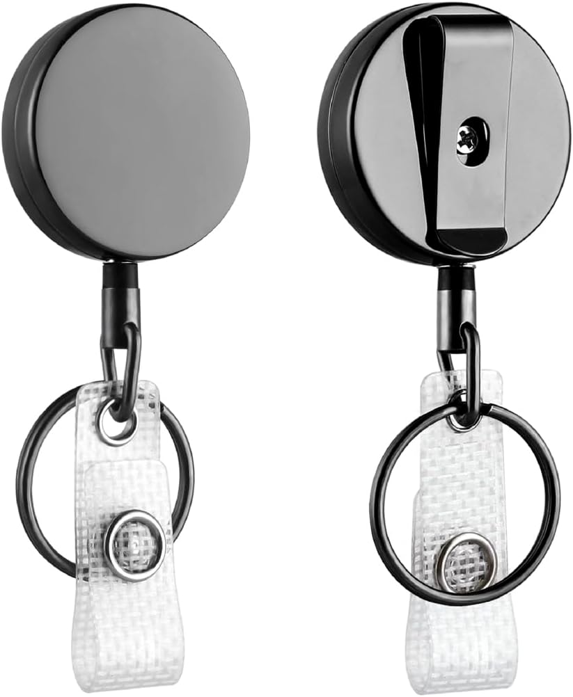 Will Well 2 Pack Retractable Keychain - Metal Badge Reel - Square - Black - Image 14