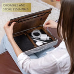 Vigo Wood portable lap desk close up of the premium dual bottom cushions for comfortable knee placement.