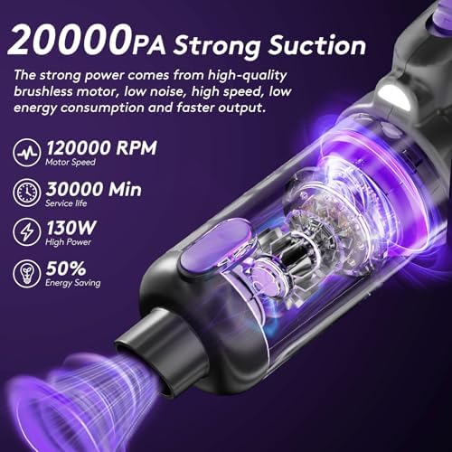 SWMRDN mini vacuum cleaner with multiple nozzle attachments displayed on a clean background.