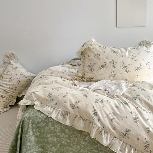 MKXI neutral beige girls ruffled bedding set close up fabric texture