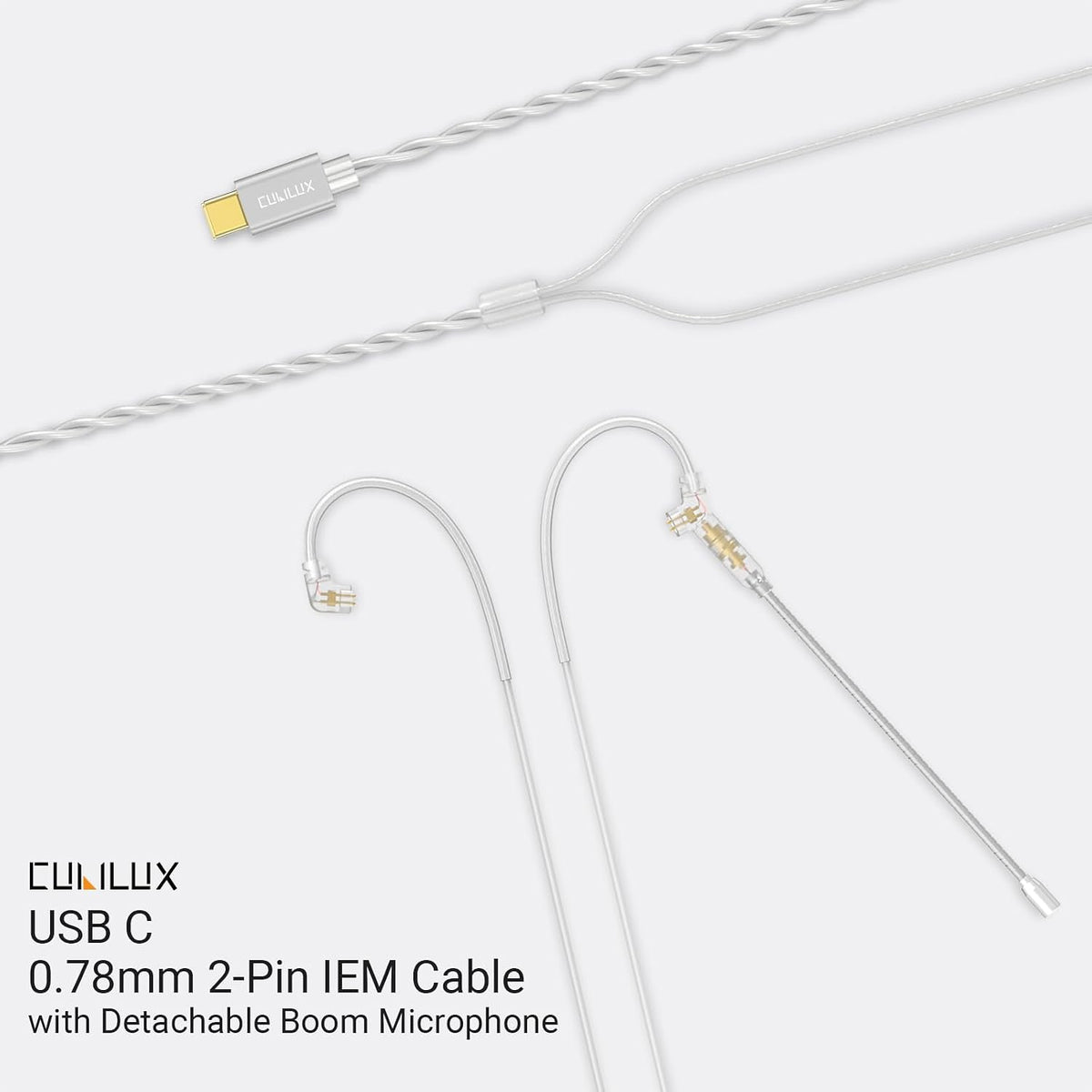Cubilux IEM replacement cable close up of the 0.78mm 2-pin connectors