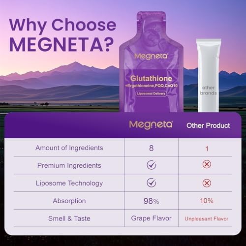 Educational graphic showing liposomal delivery mechanism of Megneta supplement