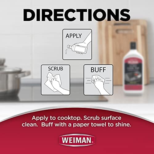 Detailed view of the Weiman non-abrasive cooktop cleaner packaging