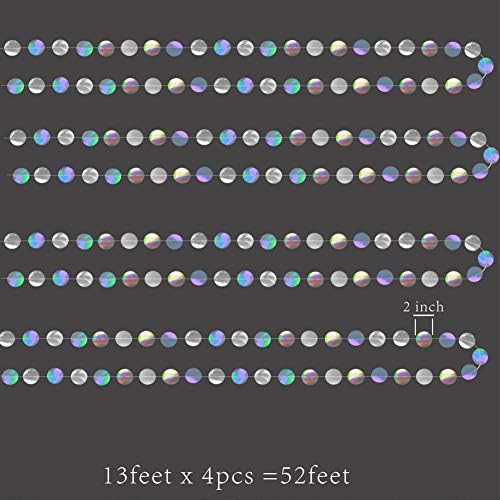 Cheerland paper hanging dot streamers close up displaying the colorful iridescent glare under lights.