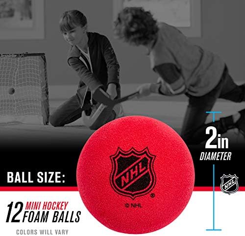 Twelve pack of soft EVA foam mini floor hockey balls with mesh storage bag