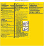 Preparation H Hemorrhoidal Suppositories back label with directions