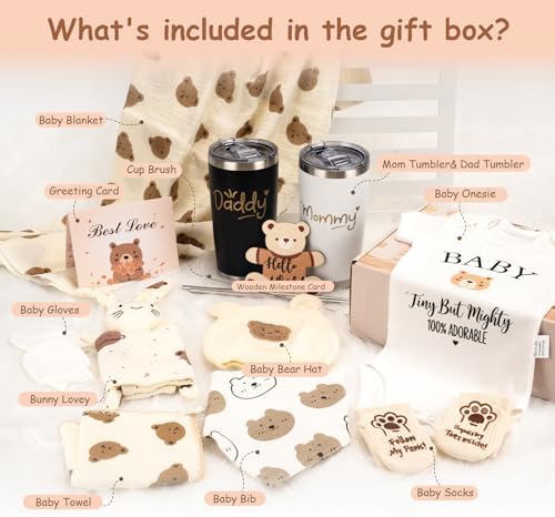 Amgkonp baby shower pregnancy gift set showing the soft cotton romper and swaddle blanket layout.
