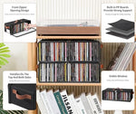 Beveetio stackable media storage box clear window revealing compact disc spine titles.
