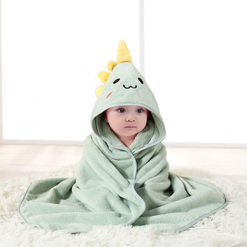 Gucilulu hooded dinosaur baby bath towel front view