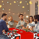 Premium imported plastic poker table cover set showing packaging details and vibrant color scheme.