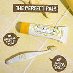 Jack N' Jill fluoride free training toothpaste safe if swallowed by infants.
