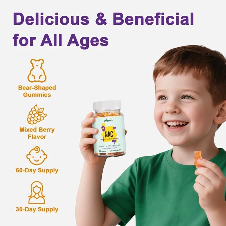NAC Supplement 1000mg for Adults & 500mg for Kids, N-Acetyl Cysteine Supplement Gummies, Synergistic Antioxidant, Vegan, Sugar-Free 60 Gummies - Image 4