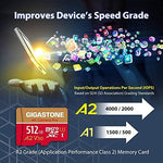 Gigastone 512GB memory card alongside a compatible action camera demonstrating usage