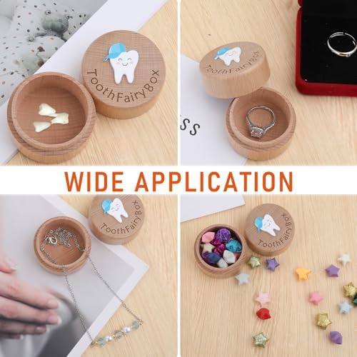 Close up of 3D cartoon tooth design on wooden box lid