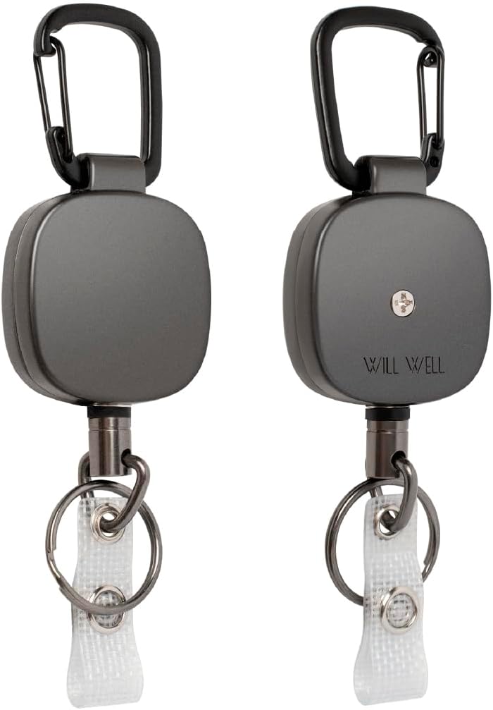 Will Well 2 Pack Retractable Keychain - Metal Badge Reel - Square - Black - Image 12