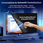 PJOVORY dual pack computer display protector demonstrating one-second snap attachment capability.