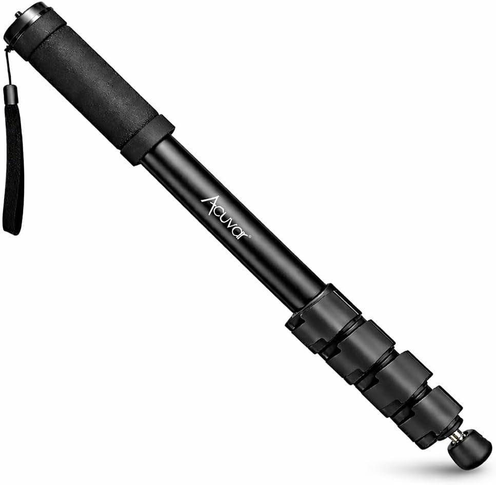 Acuvar 62 inch photography monopod front view showing the full aluminum extension pole