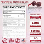 EnvyDeal vegan sugar free astaxanthin 24mg dietary gummies nutrition facts panel showing resveratrol and vitamin b1