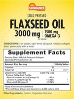 Sundance organic flaxseed oil capsules showing cold pressed essential fatty acids nutrition label