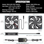Side view dimension details of the 120mm by 120mm by 25mm waterproof exhaust fan showing the compact profile.